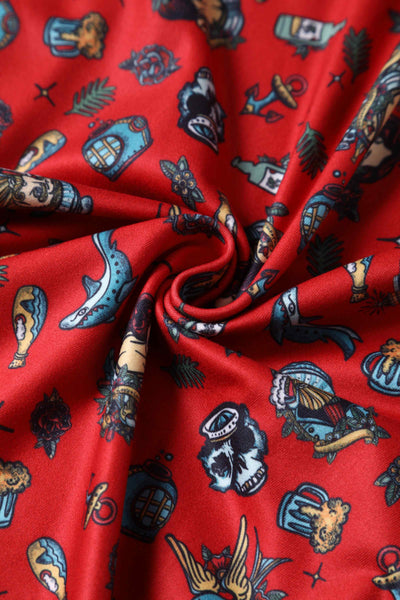 Close up view of Nautical Sailor 50s Style Dress in Red