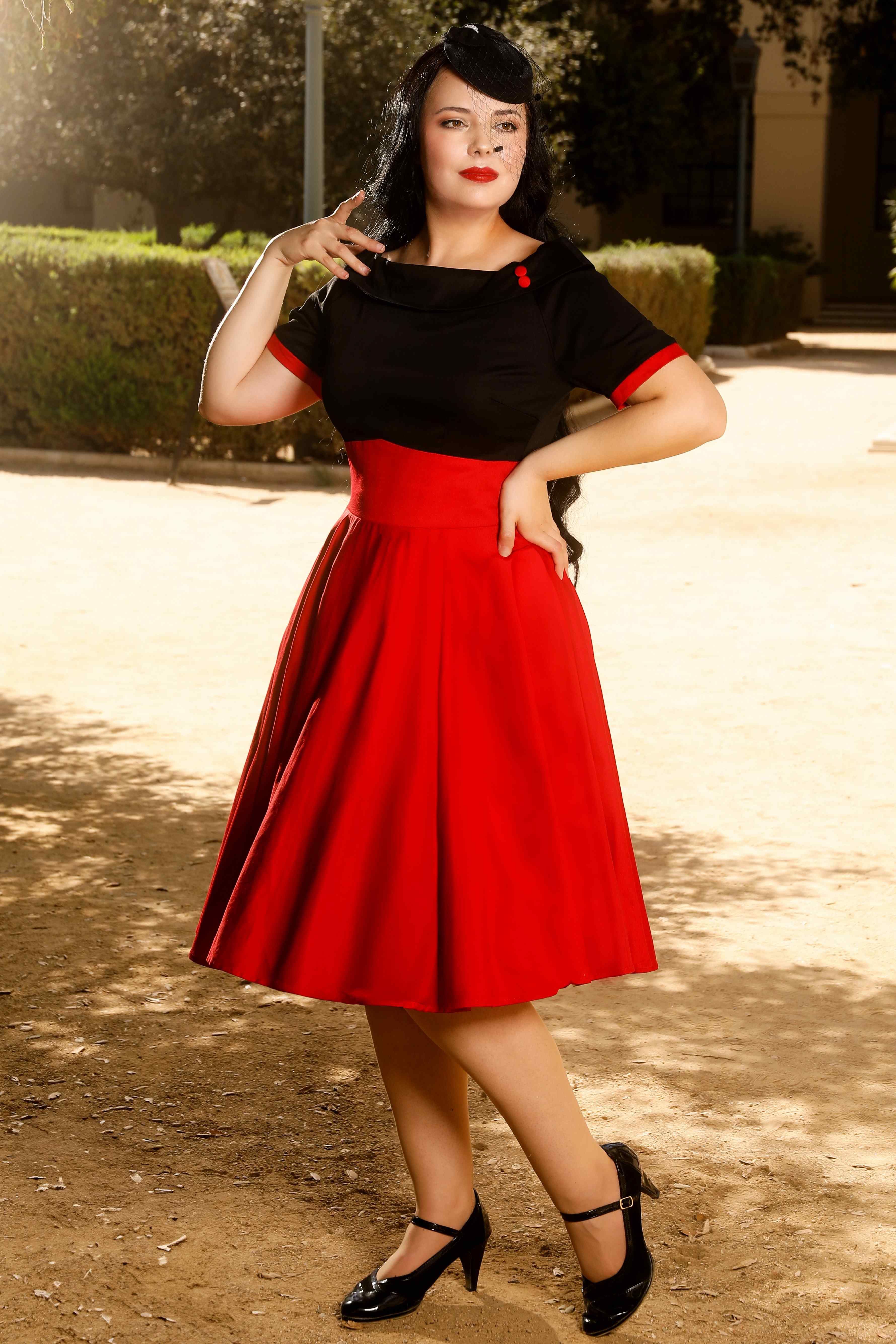 Darlene Navy/Burgundy Red Full Circle Swing Dress - Dolly and Dotty