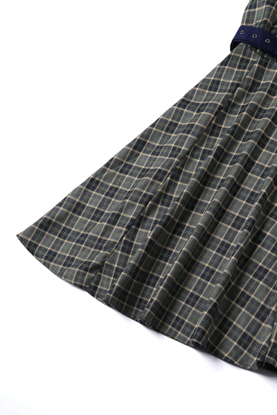 Close up view of Navy & Grey Tartan Shirt Dress