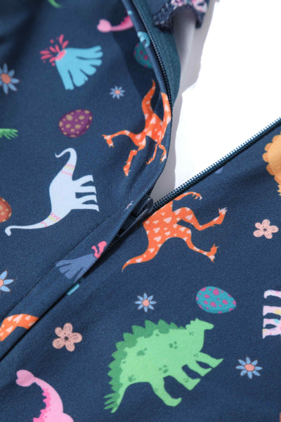 Navy Blue Dinosaur Flared Dress