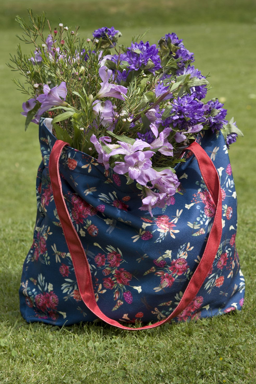 Navy Blue Dragonfly Print Canvas Bag