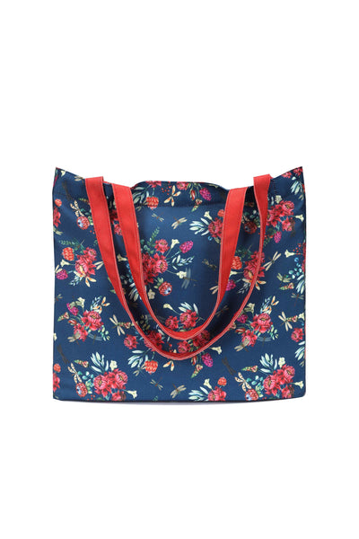 Navy Blue Dragonfly Print Canvas Bag