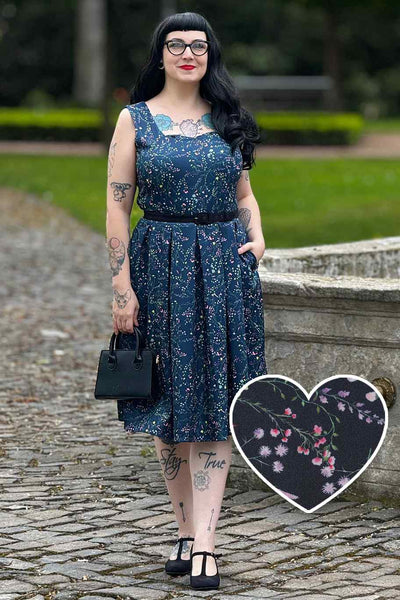 A model wearing Navy Blue Meadow Dress