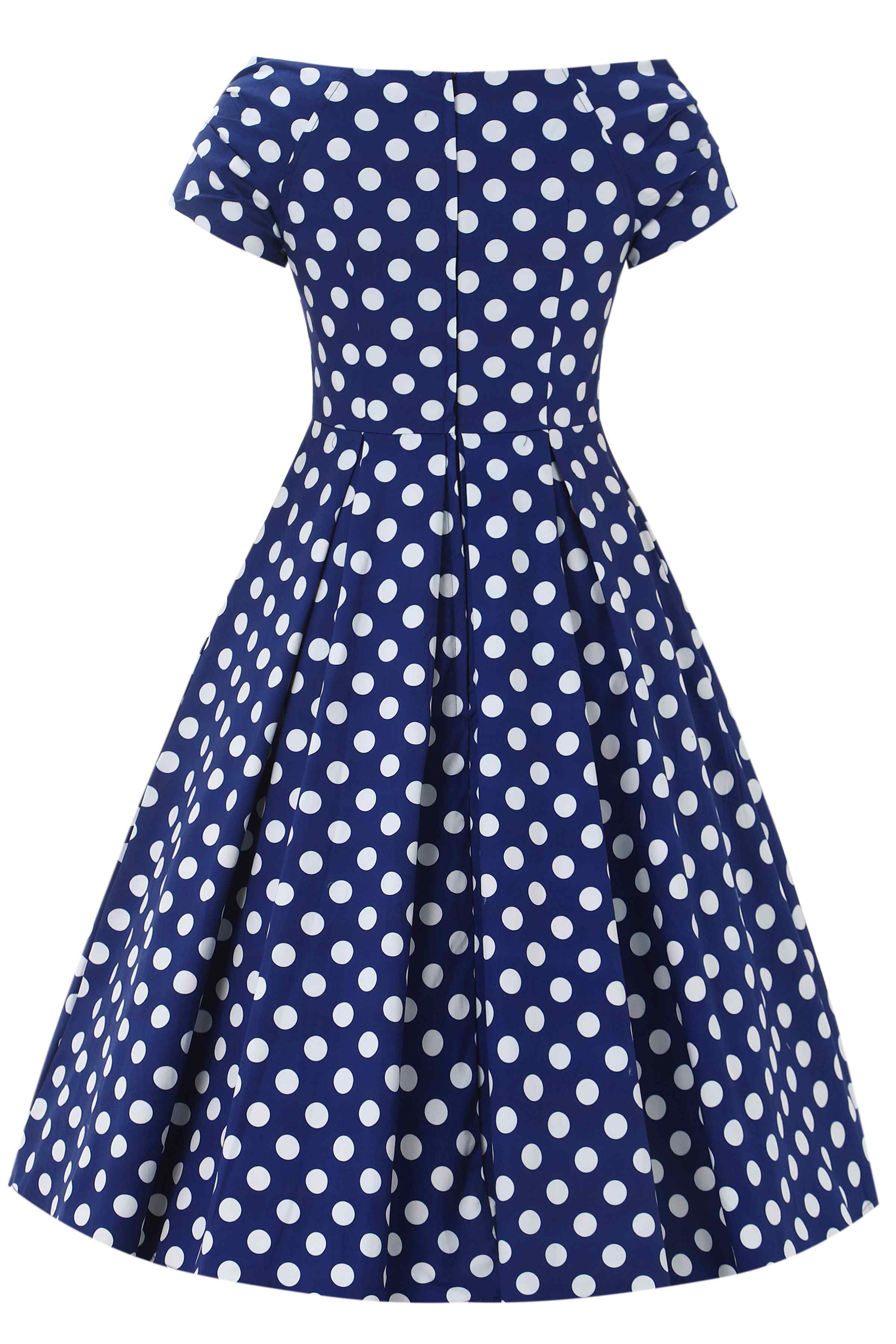 blue polka dot off the shoulder dress Retro Navy blacktiebmd Black & Pink Dresses: high split maxi dress Color::#12-American Beauty