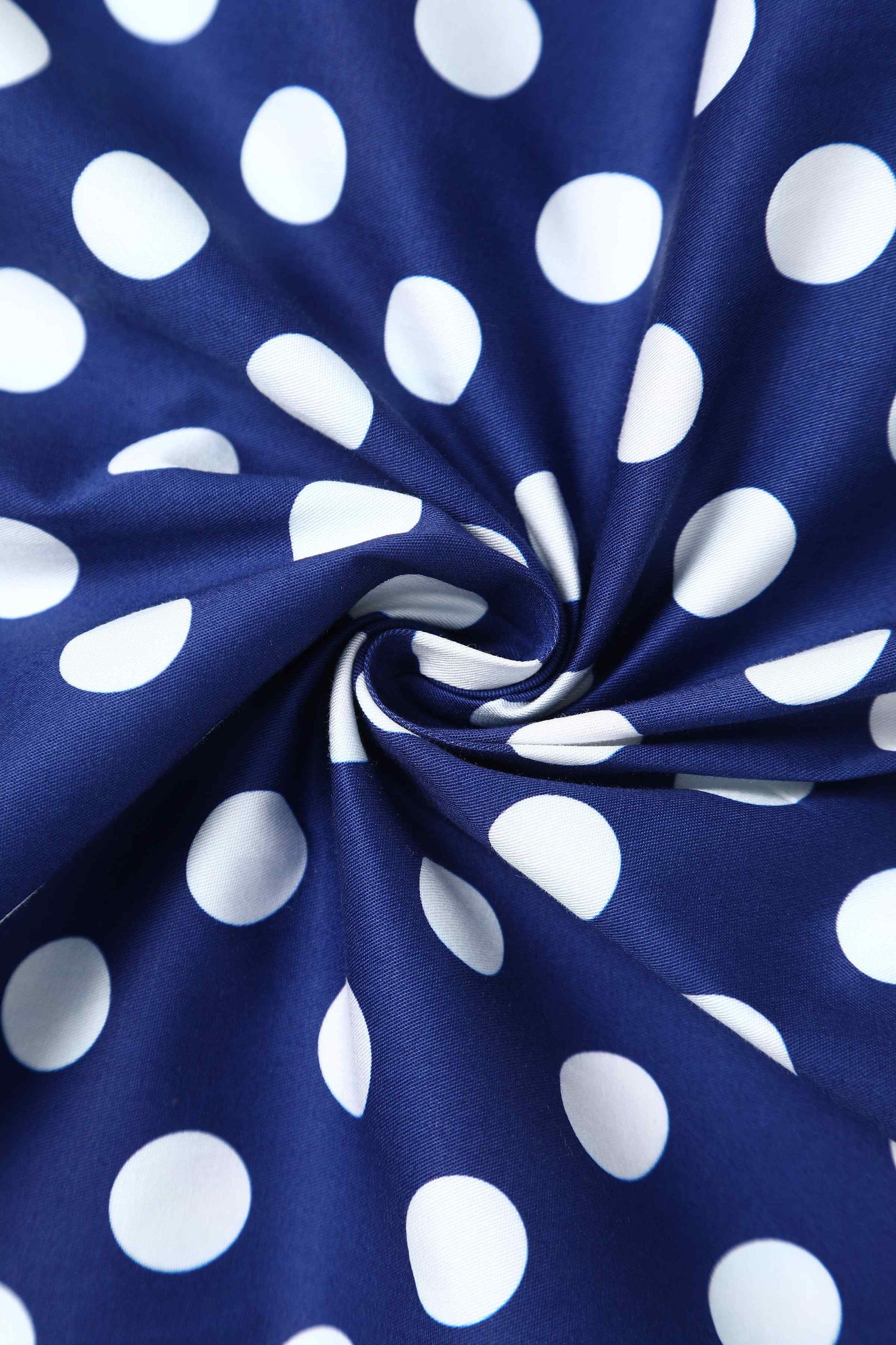 Close up view of Navy Blue Polka Dot Off Shoulder Dress