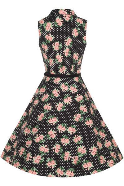 Back view of Navy Blue Polka Dot Rose Shirt Dress