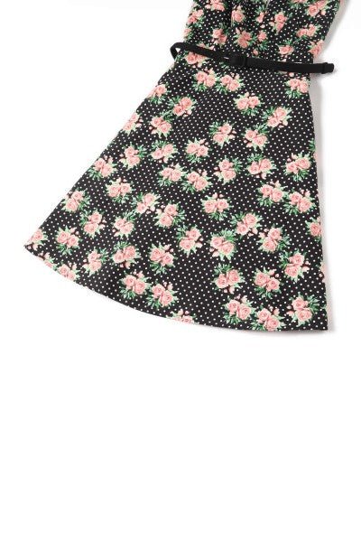 Close up view of Navy Blue Polka Dot Rose Shirt Dress