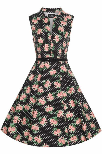 Poppy Navy Blue Polka Dot Rose Shirt Dress
