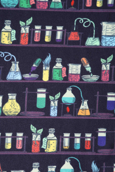Close up view of Navy Blue Science Lab Print Flared Dress