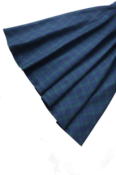 Close up view of Navy Blue Tartan Midi Dress