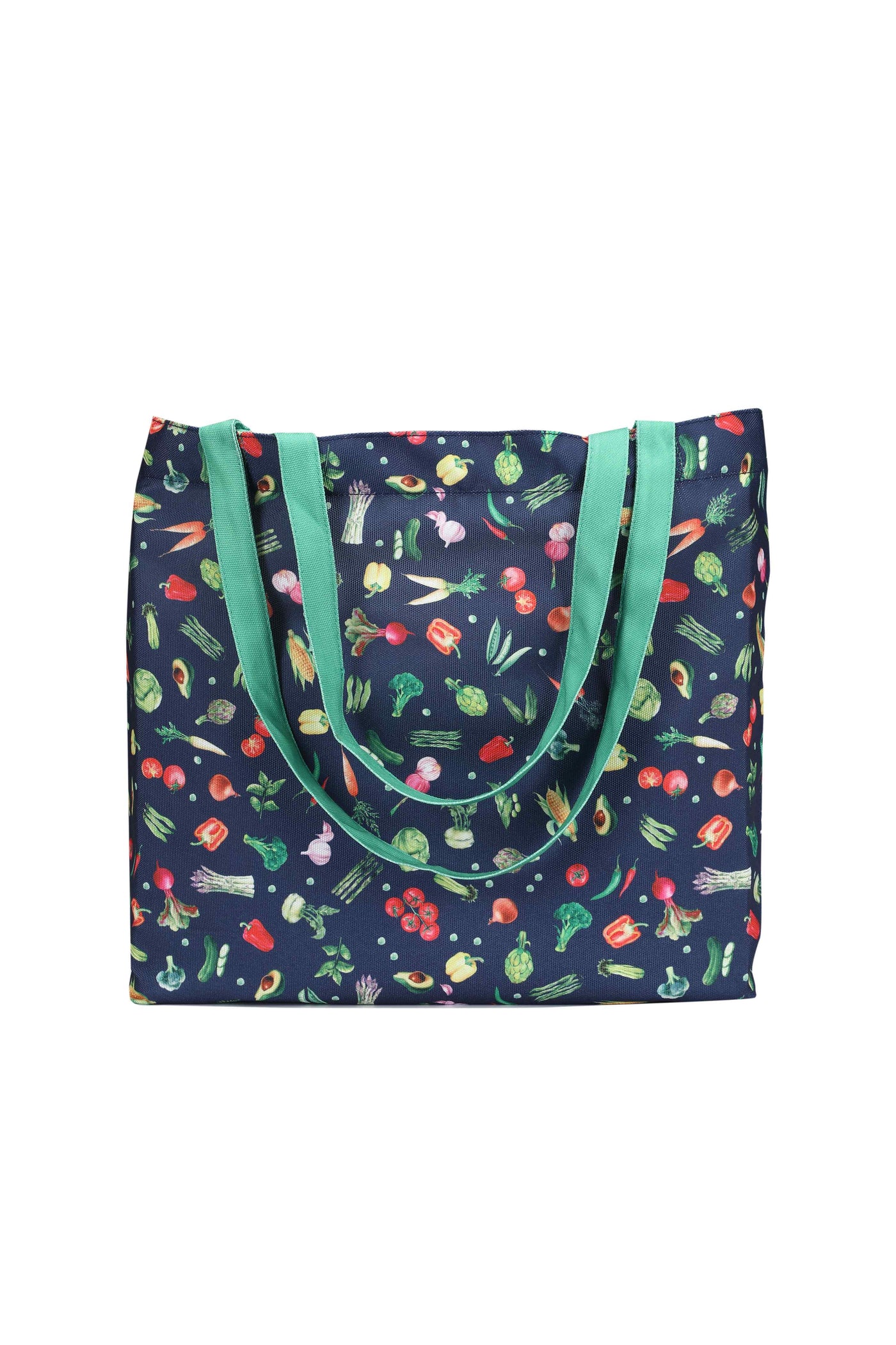 Navy Blue Vegetable Print Shopping Tote Bag