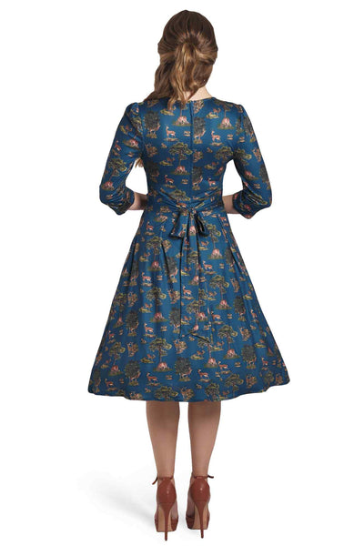 Model photo of Navy Deer Forest Long Sleeved Dress