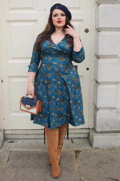 Katherine Navy Deer Forest Long Sleeved Dress