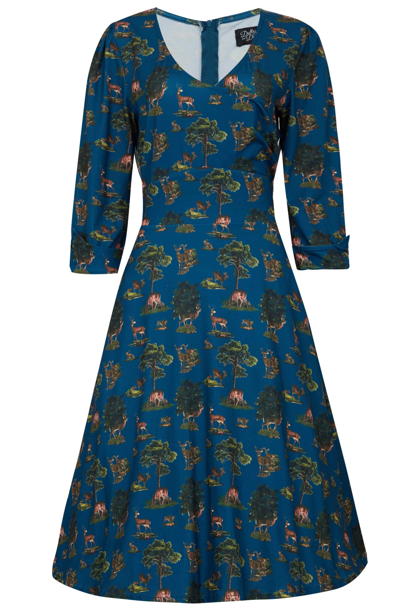 Navy Deer Forest Long Sleeved Dress