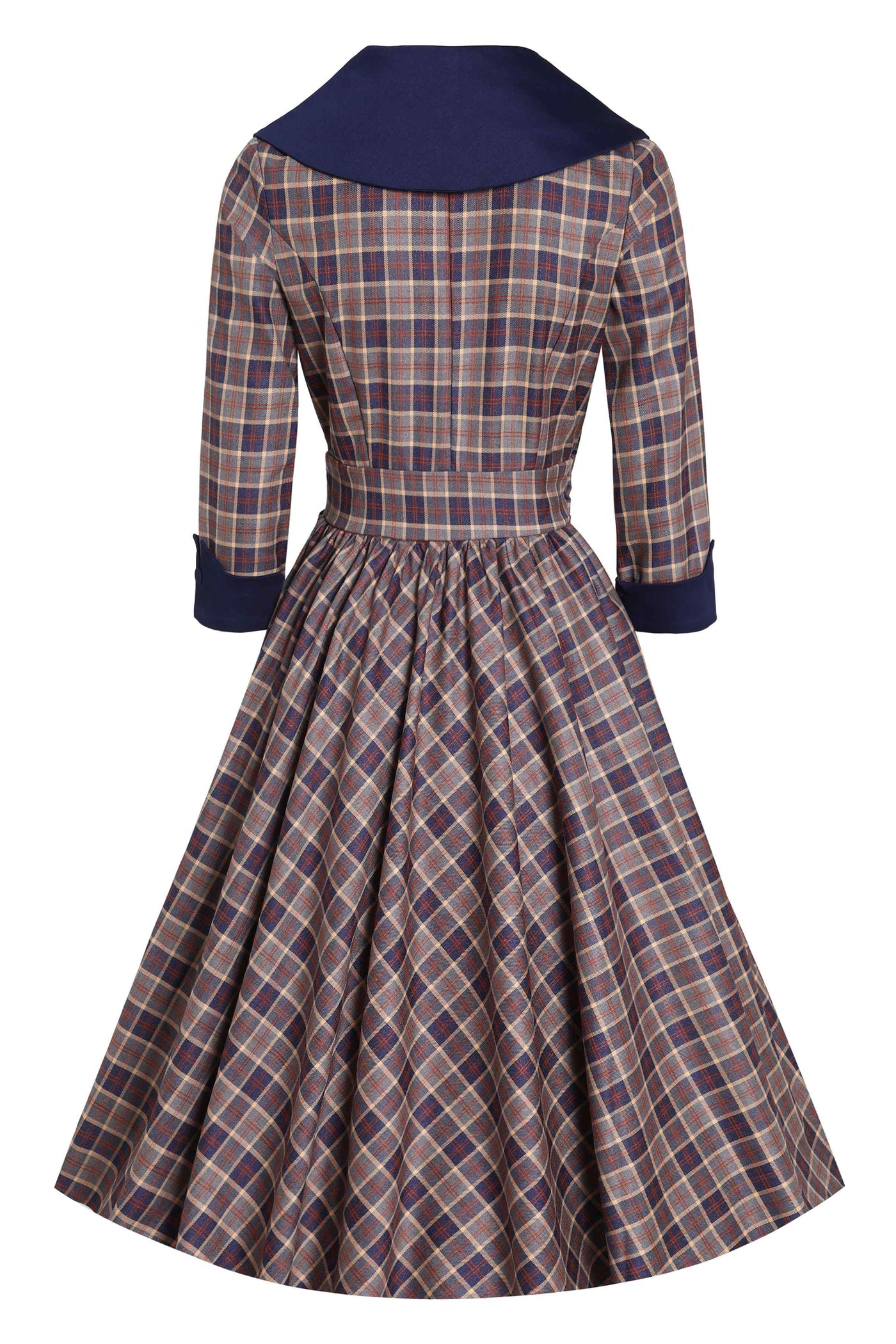 Back view of Navy Tartan Coat Dress