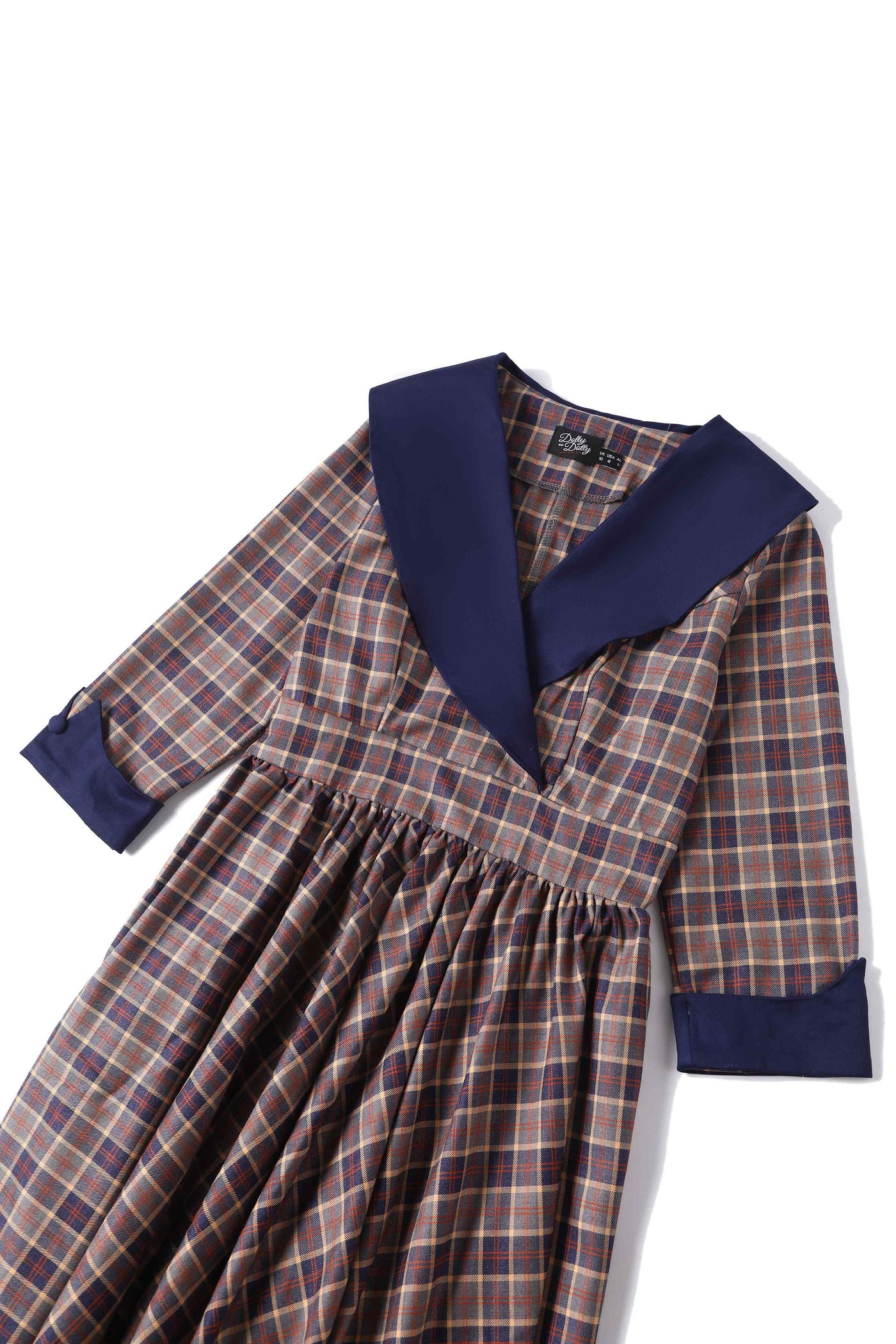 Close up view of Navy Tartan Coat Dress
