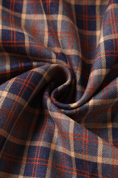 Close up view of Navy Tartan Coat Dress