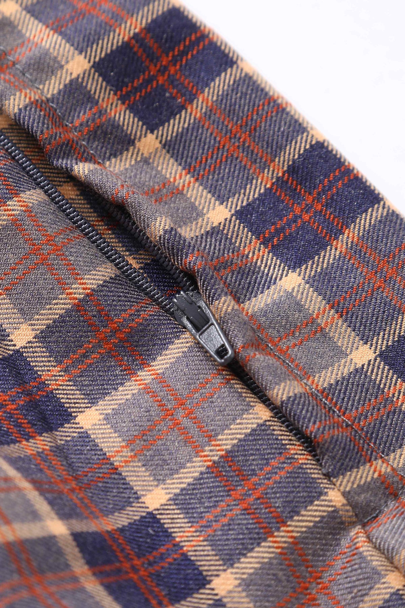 Close up view of Navy Tartan Coat Dress