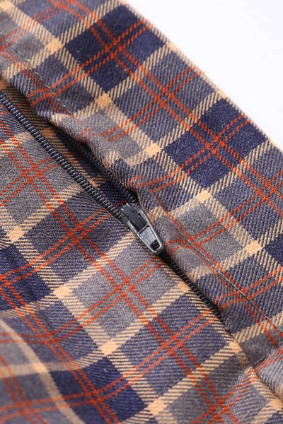 Close up view of Navy Tartan Coat Dress