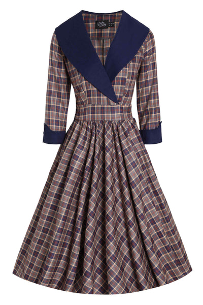 Front view of Navy Tartan Coat Dress