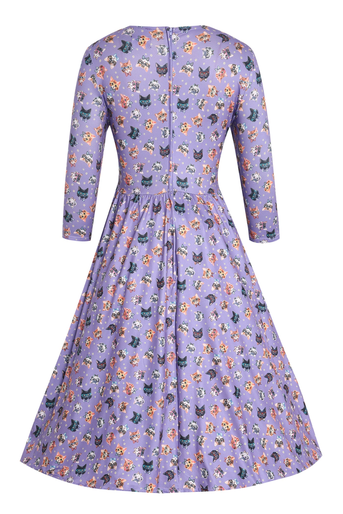 Back view of Purple Nerdy Cat Long Sleeved Dress