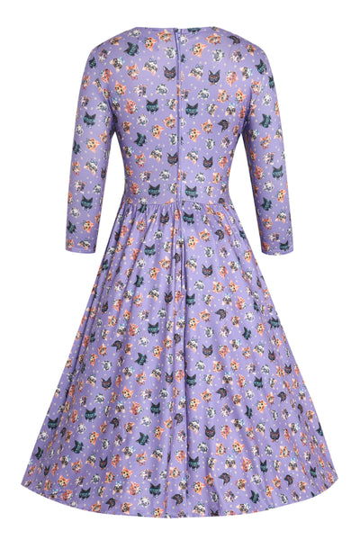Back view of Purple Nerdy Cat Long Sleeved Dress