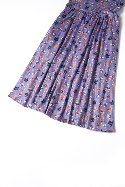 Close up view of Purple Nerdy Cat Long Sleeved Dress