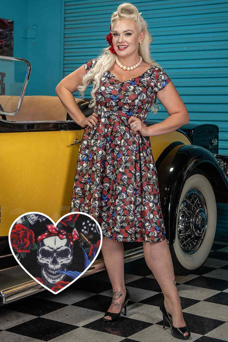 skull cocktail dress Goth Skulls Purple Roses Bodycon Fitted Party Dress