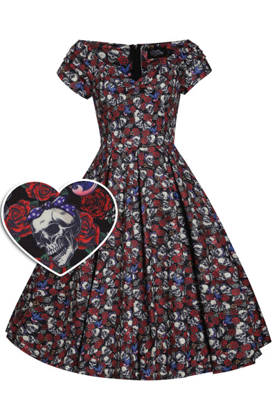 Off Shoulder 50s Rockabilly Skull Dress