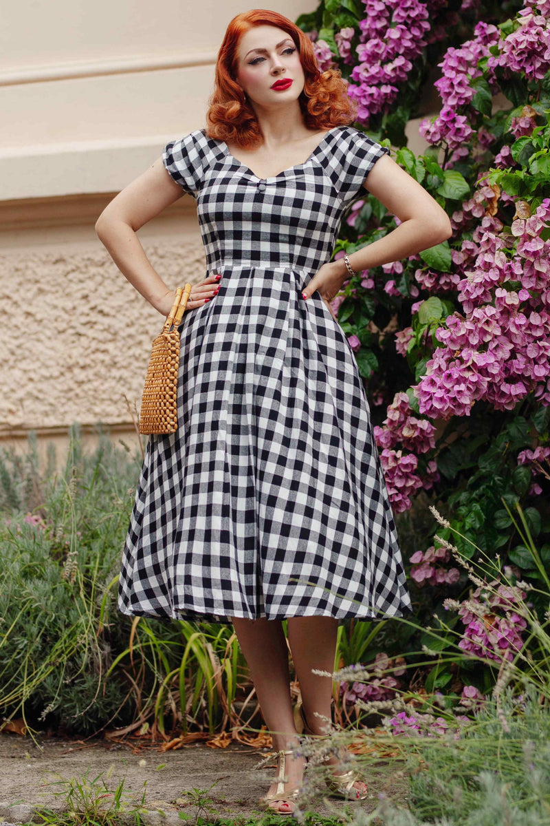 black & white check dress Off Shoulder Black Gingham Check Circle Dress