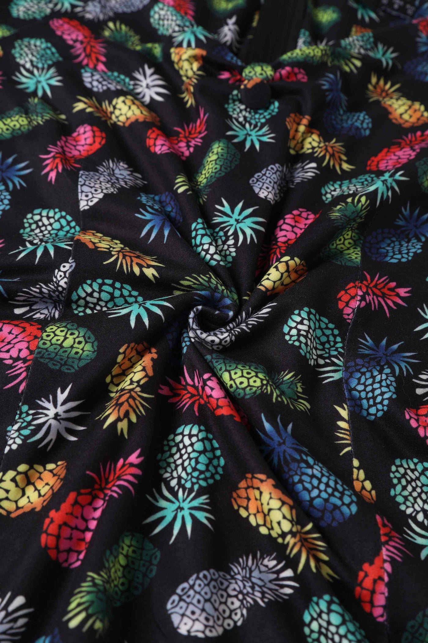 Close up view of Off Shoulder Black Pineapple Top