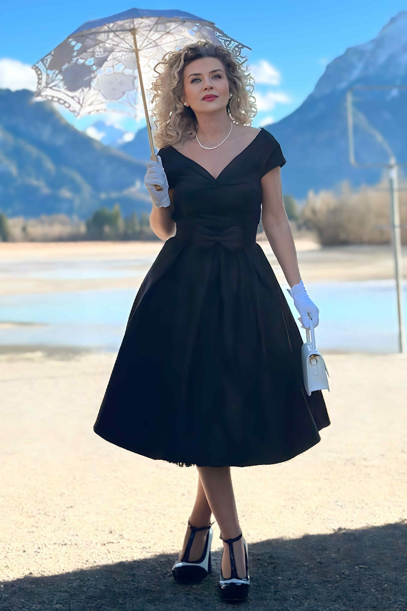 Off Shoulder Black Swing Dress