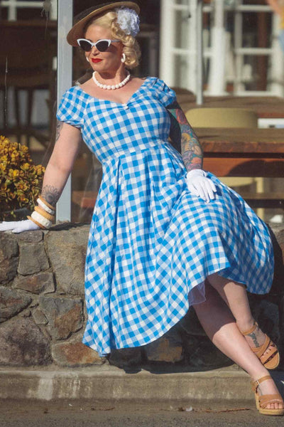 Off Shoulder Blue Gingham Dress