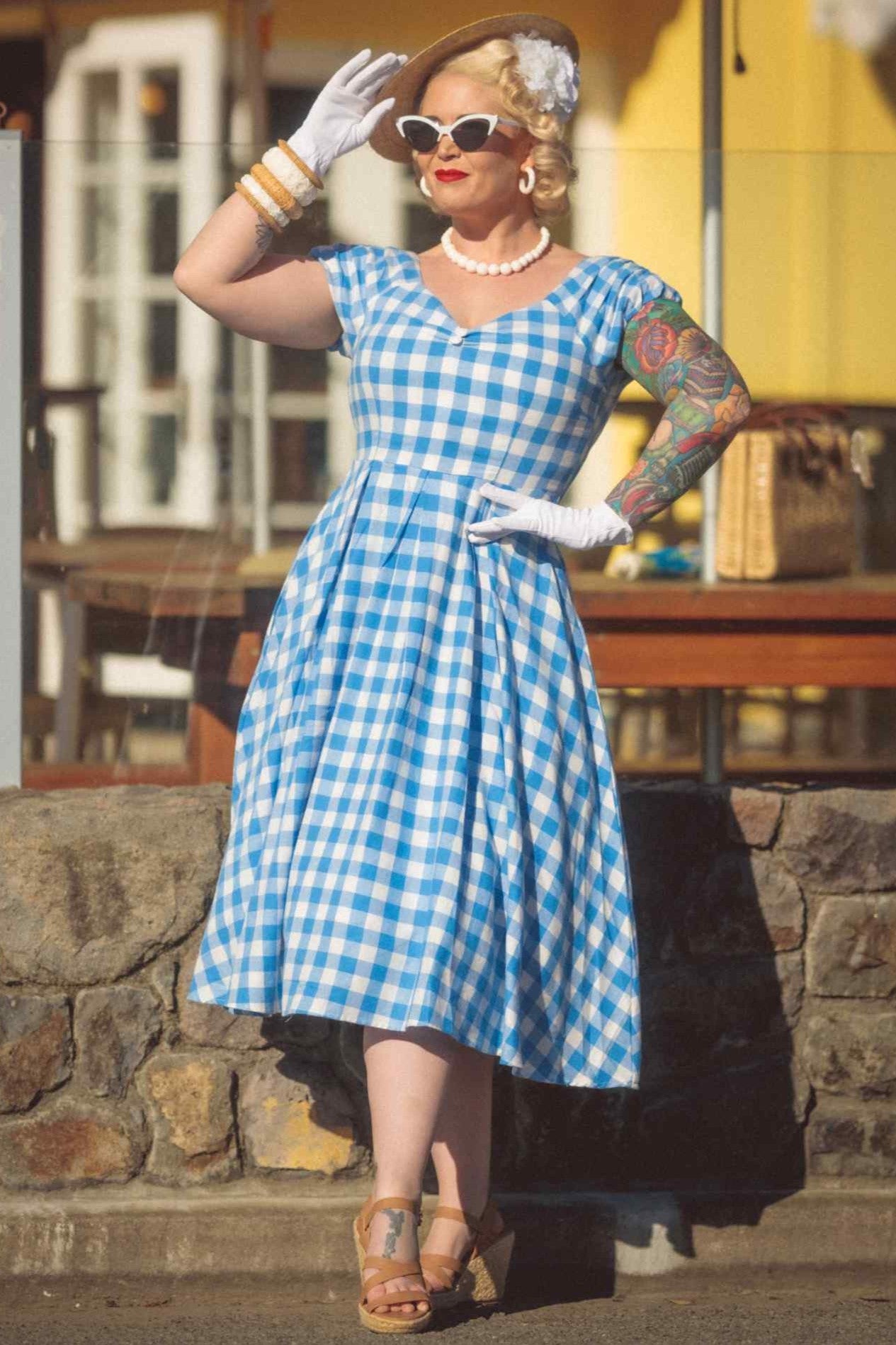 Off Shoulder Blue Gingham Dress