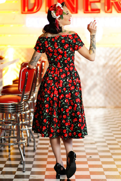  Off Shoulder Cherry Swing Dress