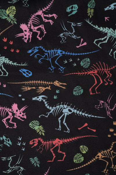 Black Fabric with Glow in the Dark Dinosaur Skeletons