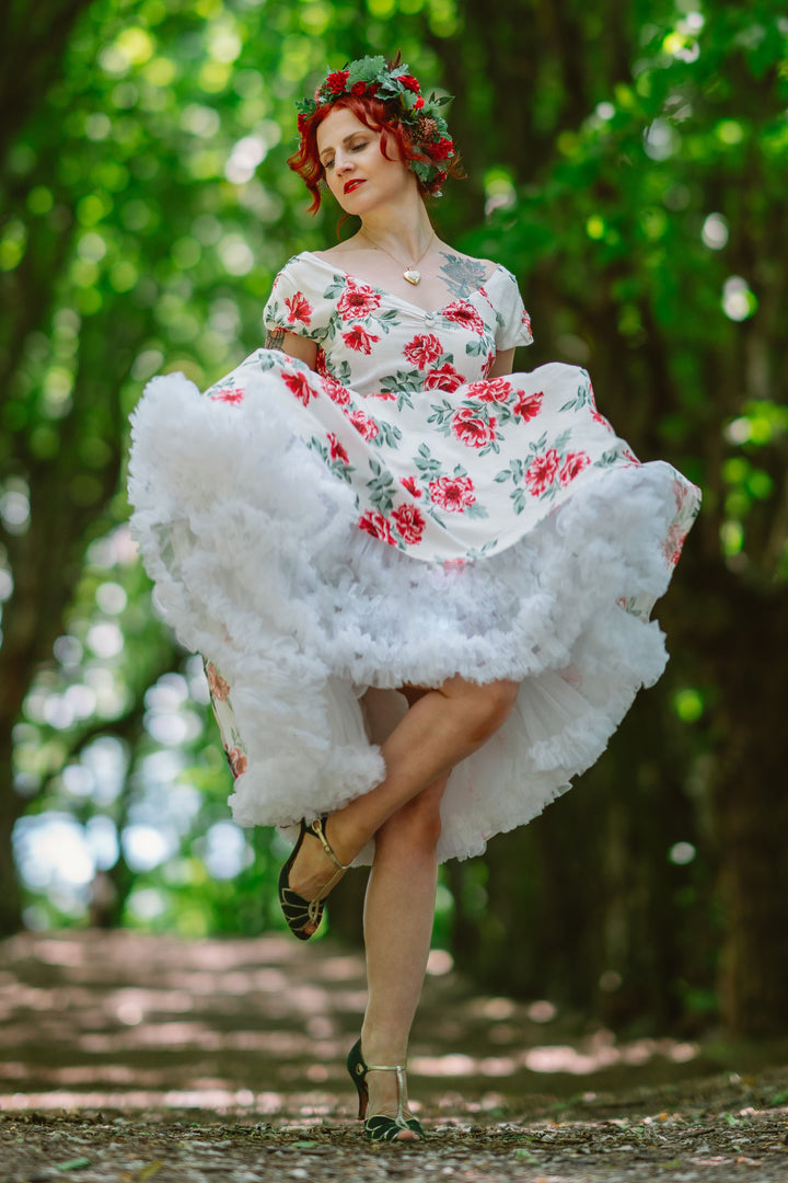 Lily Off Shoulder Vintage Floral Swing Dress In White