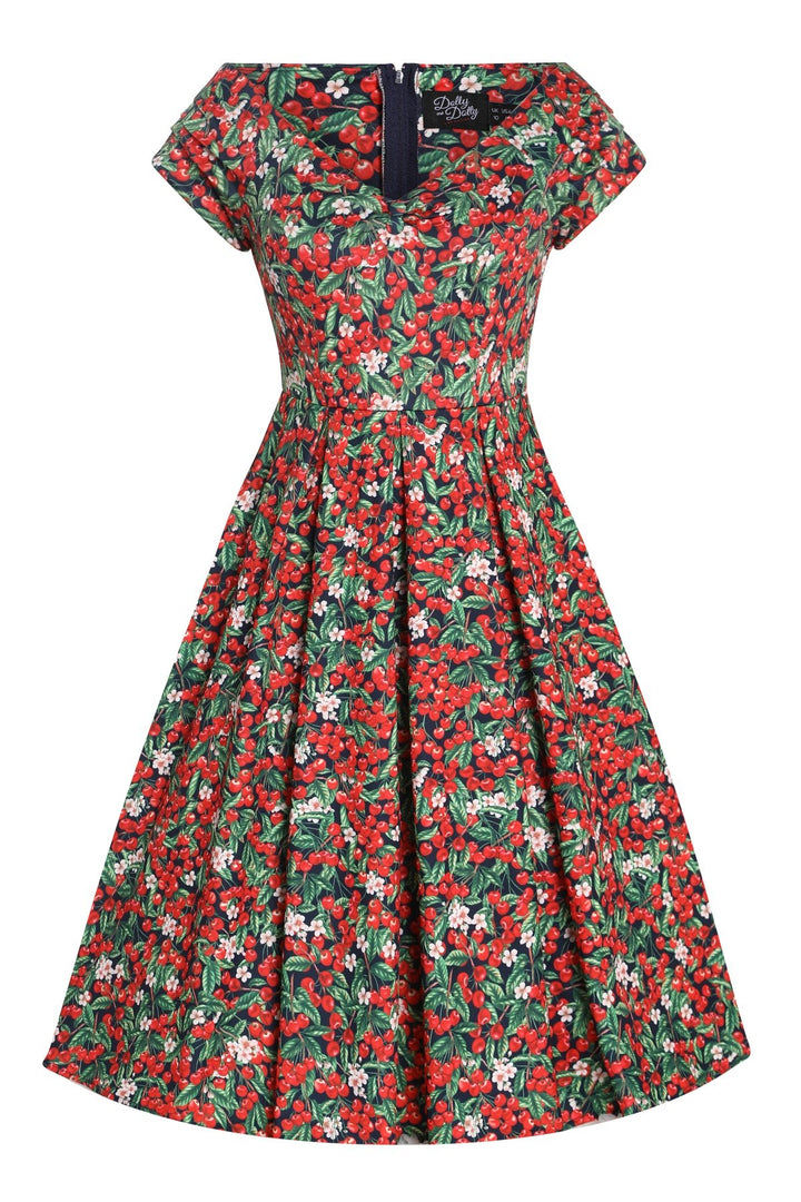 Off Shoulder Midi Dress In Red Berry Print