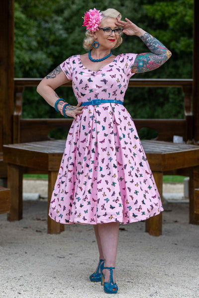 Off Shoulder Pink Butterfly Swing Dress