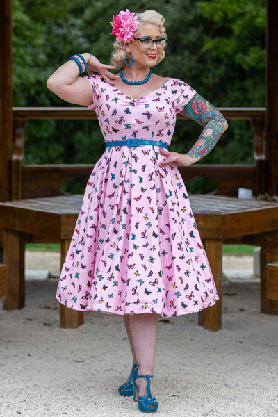 Off Shoulder Pink Butterfly Swing Dress