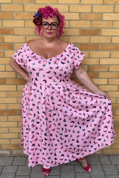 Off Shoulder Pink Butterfly Swing Dress