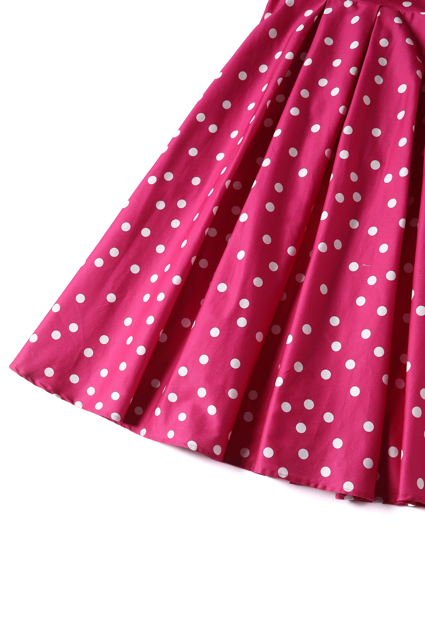 Close up view of Off-Shoulder Polka Dot Evening Dress in Hot Pink/White