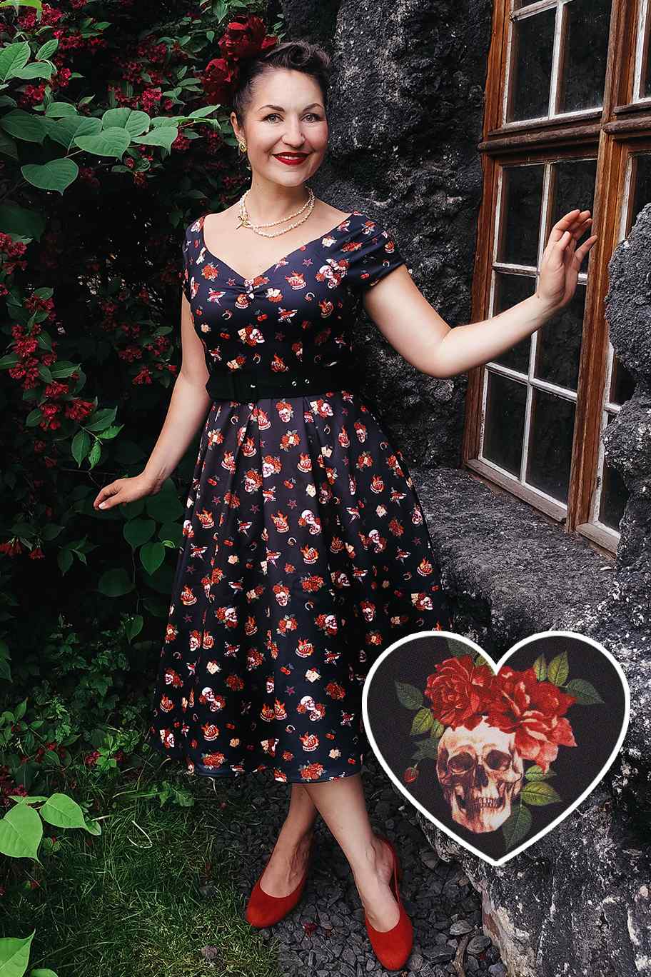 A model wearing Off Shoulder Rockabilly Circle Dress