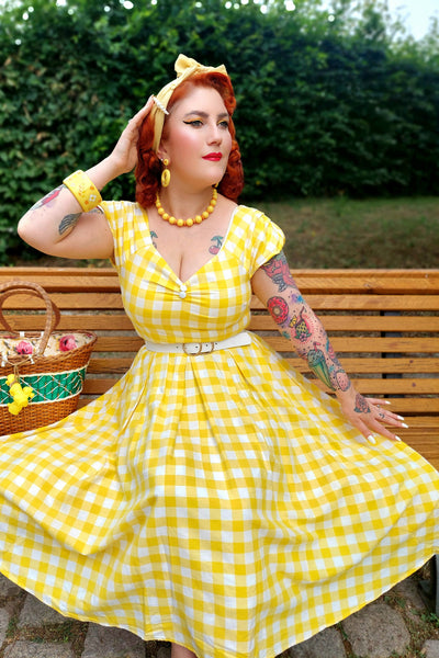 Off Shoulder Yellow Gingham Dress