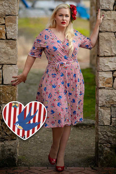 Old School Tattoo Red Striped Wrap Dress