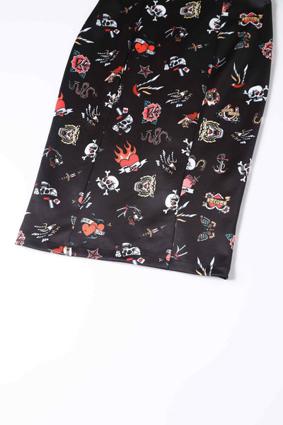 Close up view of Old School Tattoo Wiggle Dress