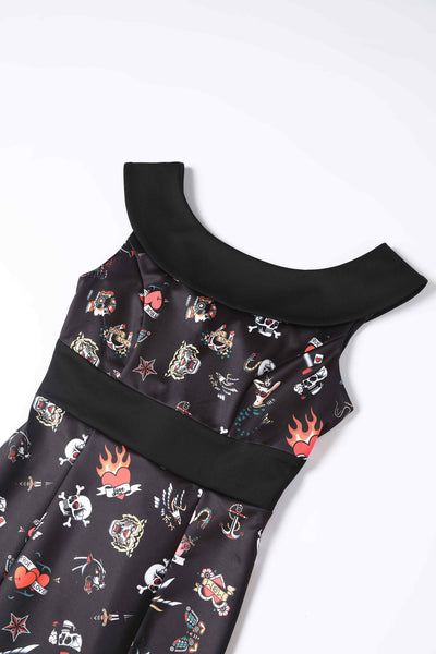 Close up view of Old School Tattoo Wiggle Dress