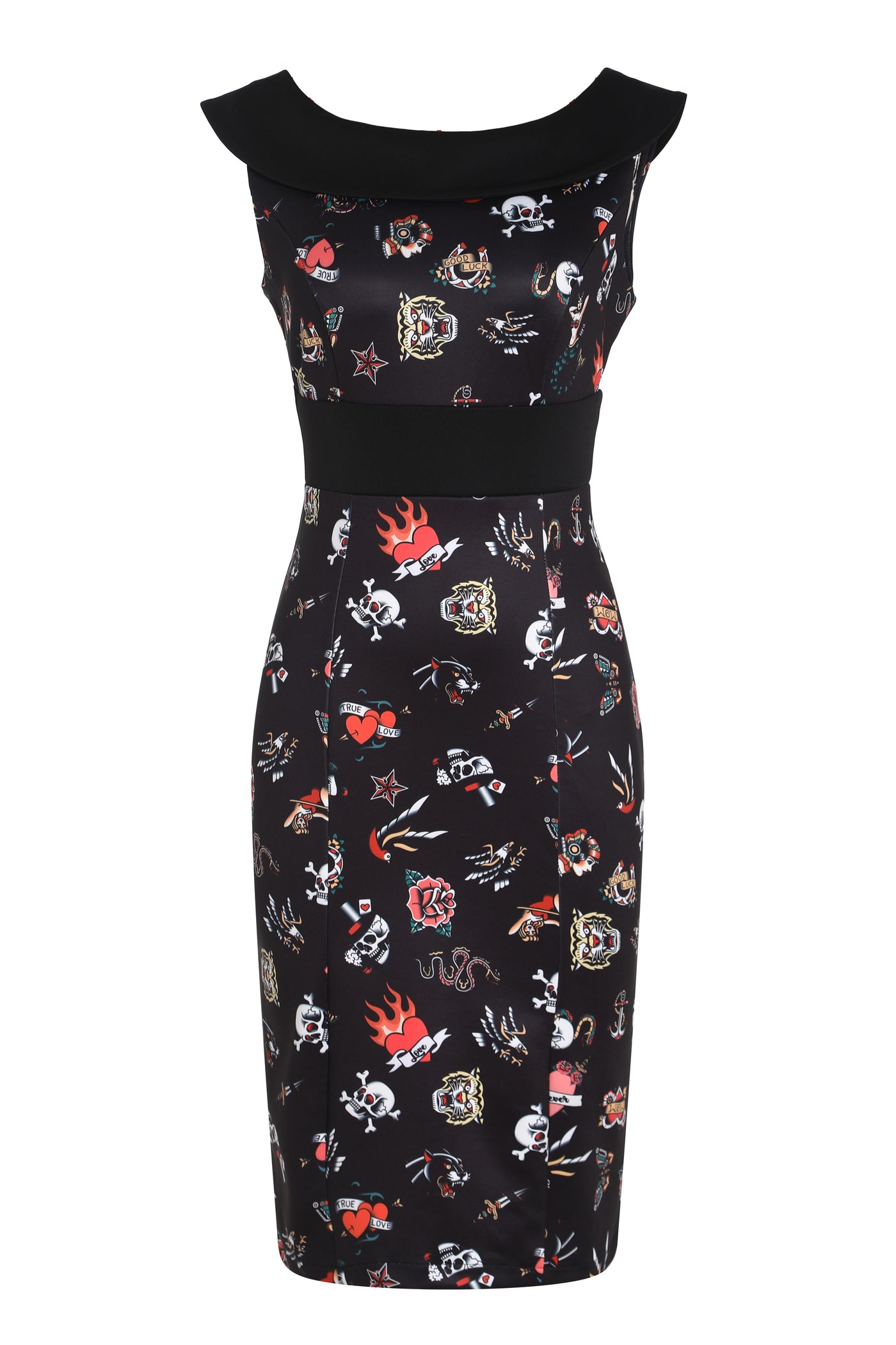 Front view of Old School Tattoo Wiggle Dress