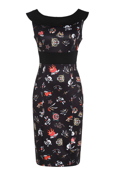 Front view of Old School Tattoo Wiggle Dress