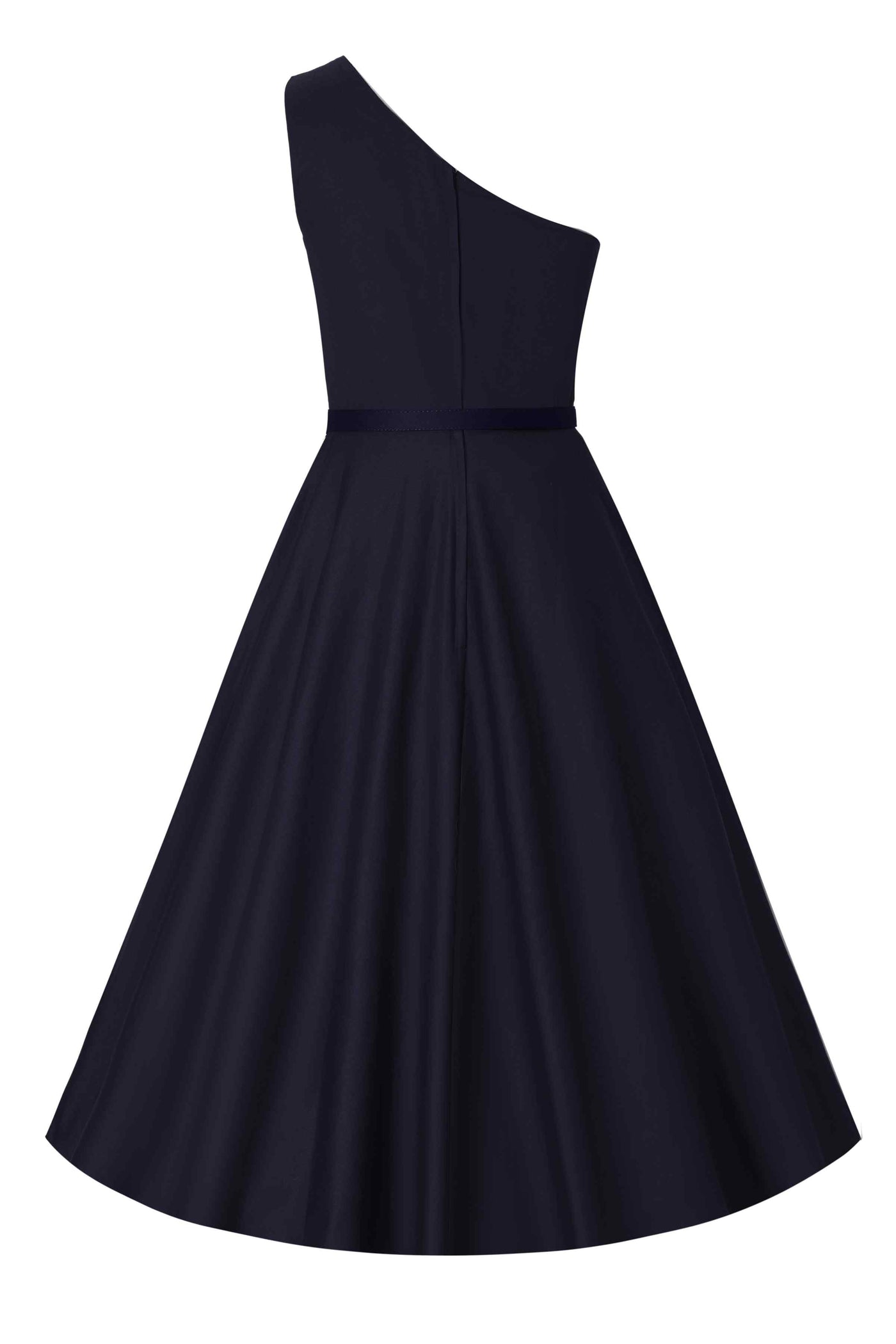 Back view of One Shoulder Navy Blue Swing Dress